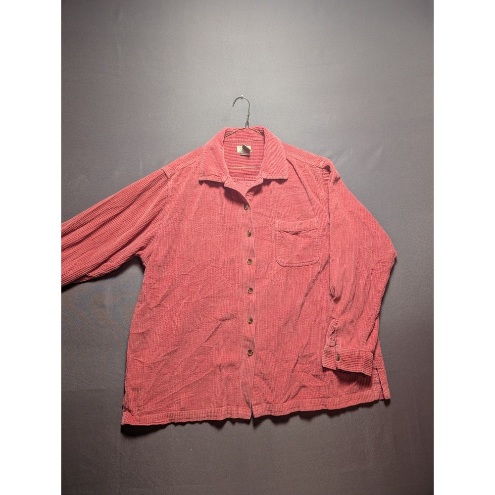 Vintage LL Bean Corduroy Shacket Womens XL Pink Cotton Pleated Button Front
